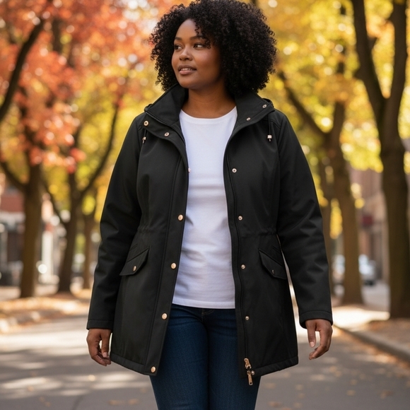 Women's Black Hooded Jacket - Picture 1 of 6